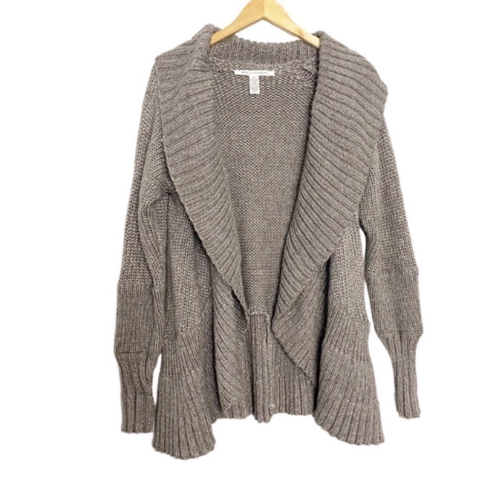 DIANE VON FURSTENBURG Wool Blend Drape Front Ribbed Cardigan